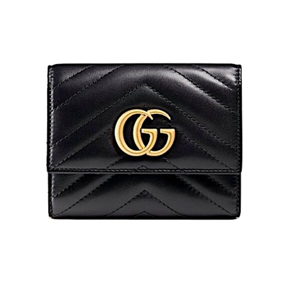 Gucci GG Marmont Matelassé Black Leather Trifold Wallet - Picture 1 of 13